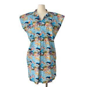 Holly Shae Design Sleeveless Cotton Dress Kaftan Beach Blue Print | Plus Size